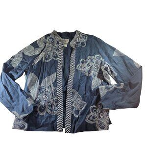 Chicos blue white Embroidered Floral shacket Size 2 nautical cottagecore